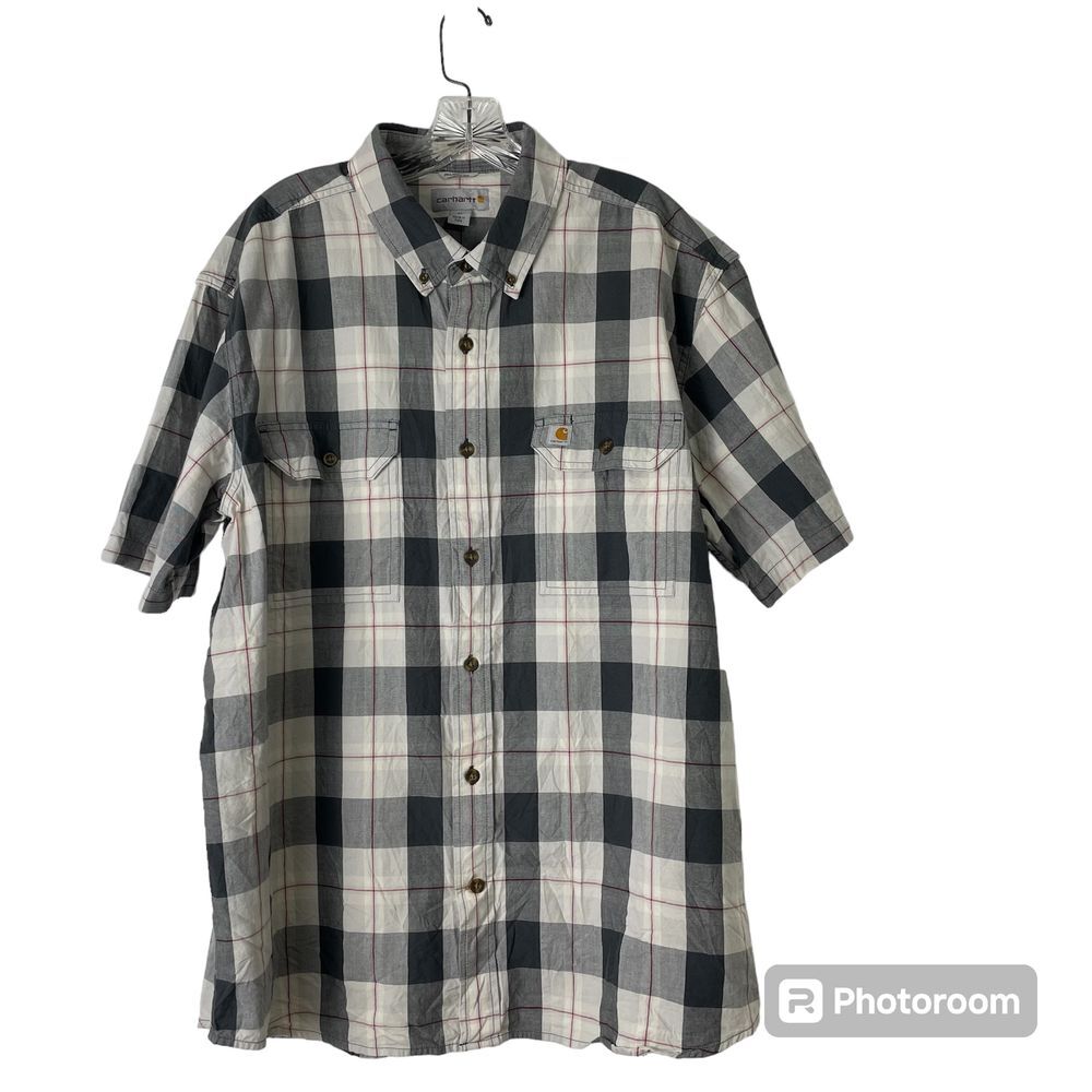 Carhartt Men's Short Sleeve Button Down Shirt Plaid Sz XL Relaxed Fit Pockets‎